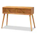 Front. Baxton Studio - Mae Mid-Century Modern Finished Wood 2-Drawer Console Table - Brown.