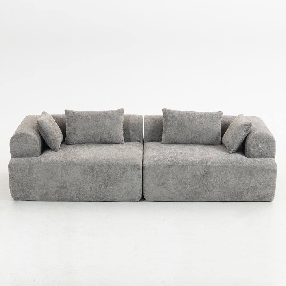 Alt View 4. Kadyn - 96" Full-Foam Modular Sectional Sofa, 2-Piece Boucle Cloud Couch, Compressed Shipping - Gray.
