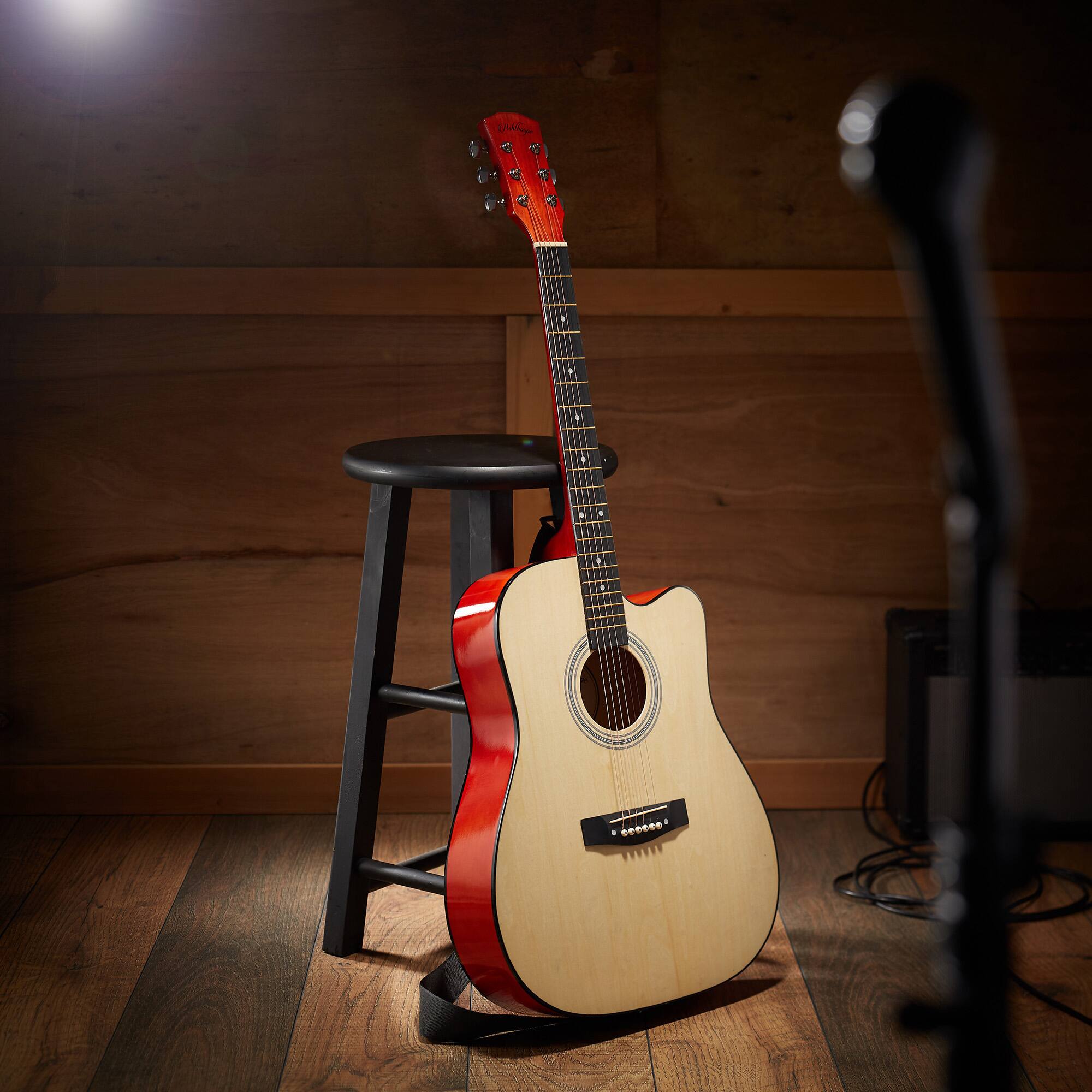 Alt View 5. Ashthorpe - 41-in Beginner Cutaway Acoustic Guitar Package with Gig Bag - Natural.