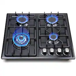 GlowWise - 22" Built-In Gas Cooktop - 4 Burners, Stainless Steel, NG/LPG Conversion, Thermocouple Protection, Easy Clean - Blank