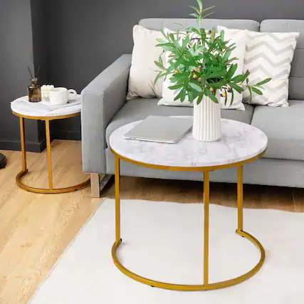 Front. Costway - Nesting Coffee Table Set of 2 for Balcony Living Room Modern Round Side Tables Gold - Gold.