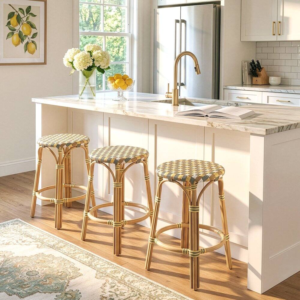 Alt View 3. Butler Specialty - Ballito 24 in. Seat Height Oval Rattan Counter Stool - Yellow And Brown.