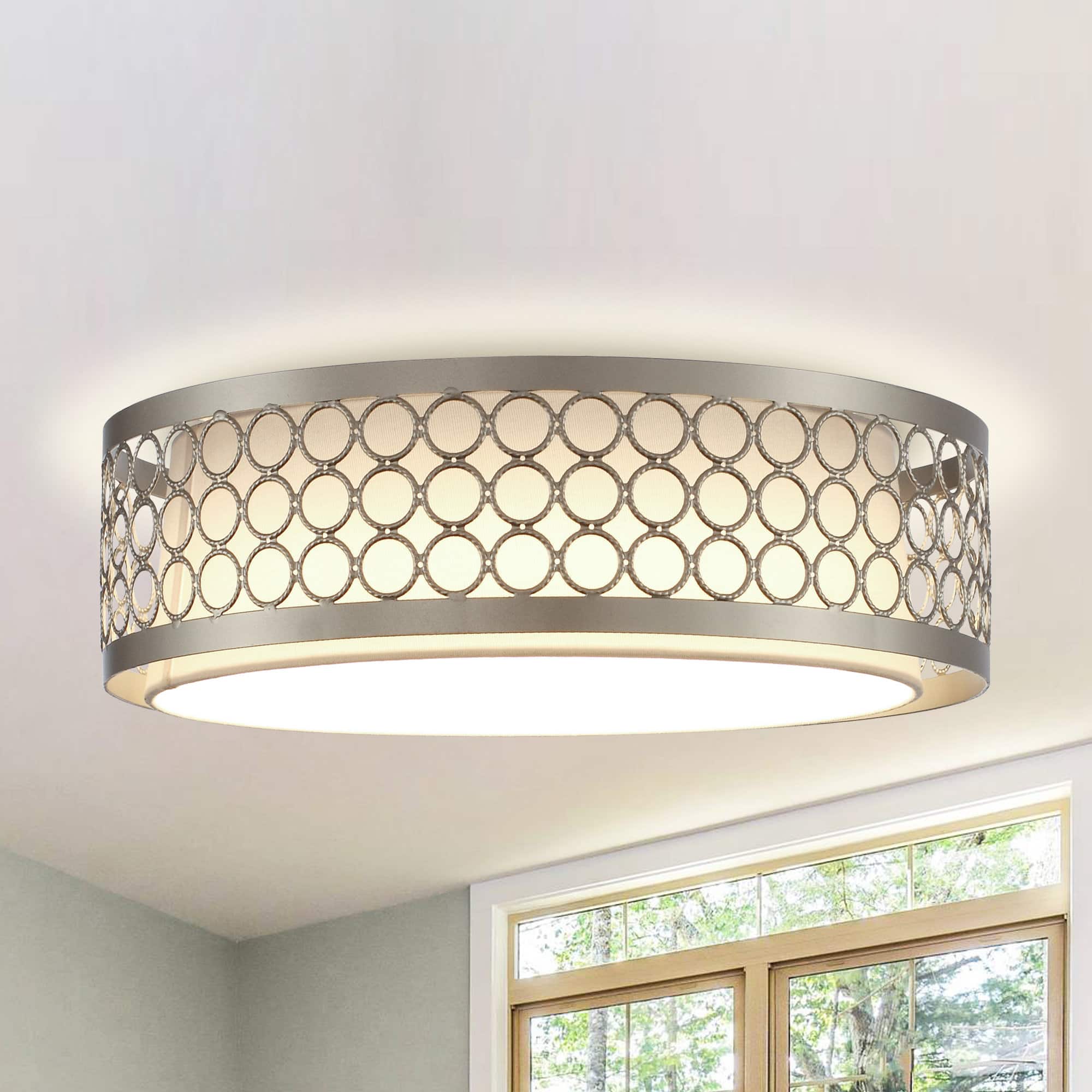Front. Parrot Uncle - 15.4" Modern Nickel LED Flush Mount Ceiling Light - Nickel.