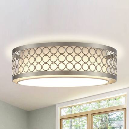 Front. Parrot Uncle - 15.4" Modern Nickel LED Flush Mount Ceiling Light - Nickel.