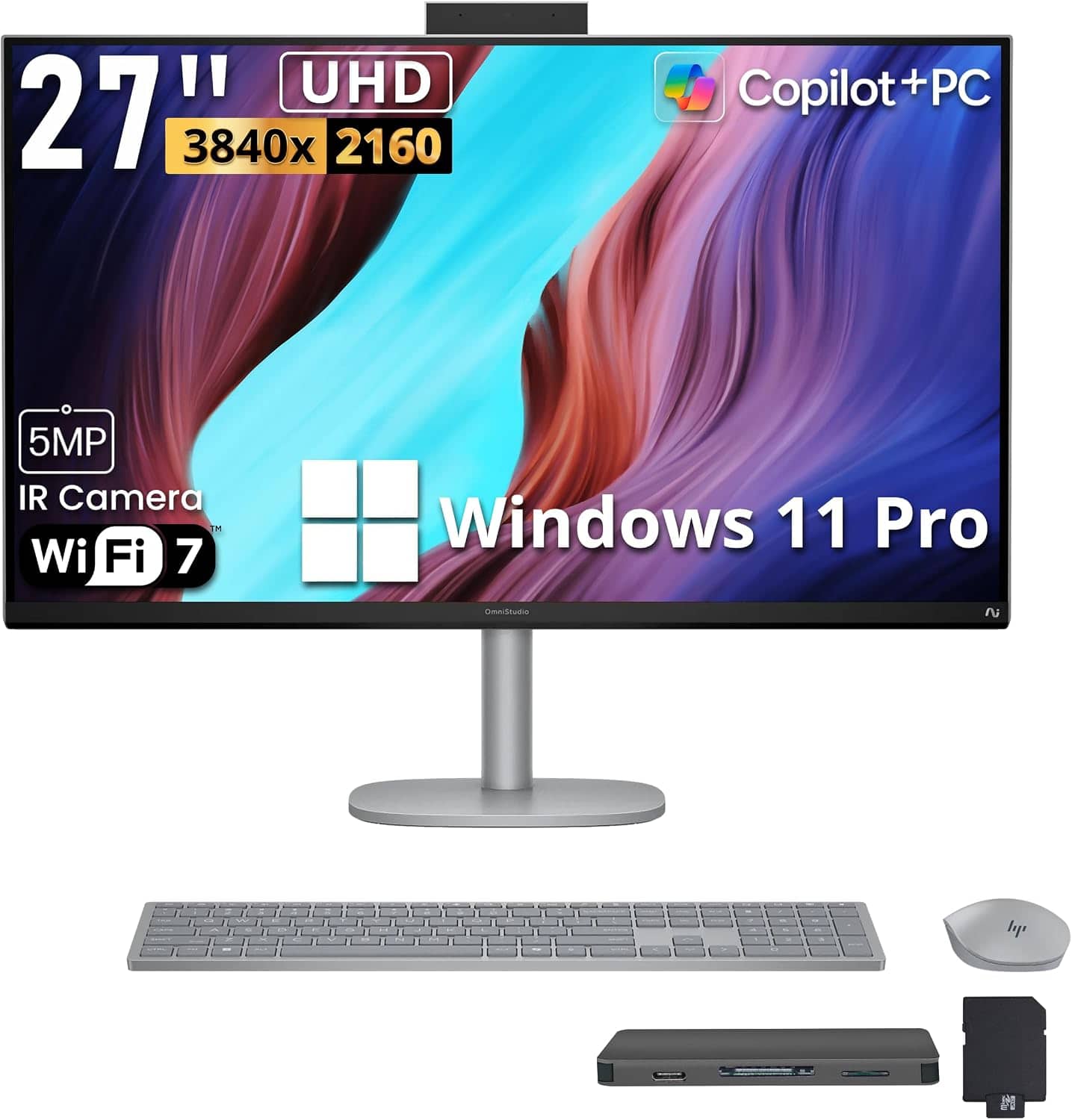 27" UHD 3840x2160 Copilot+PC 5MP IR Camera Wi-Fi 7 Windows 11 Pro OmniStudio