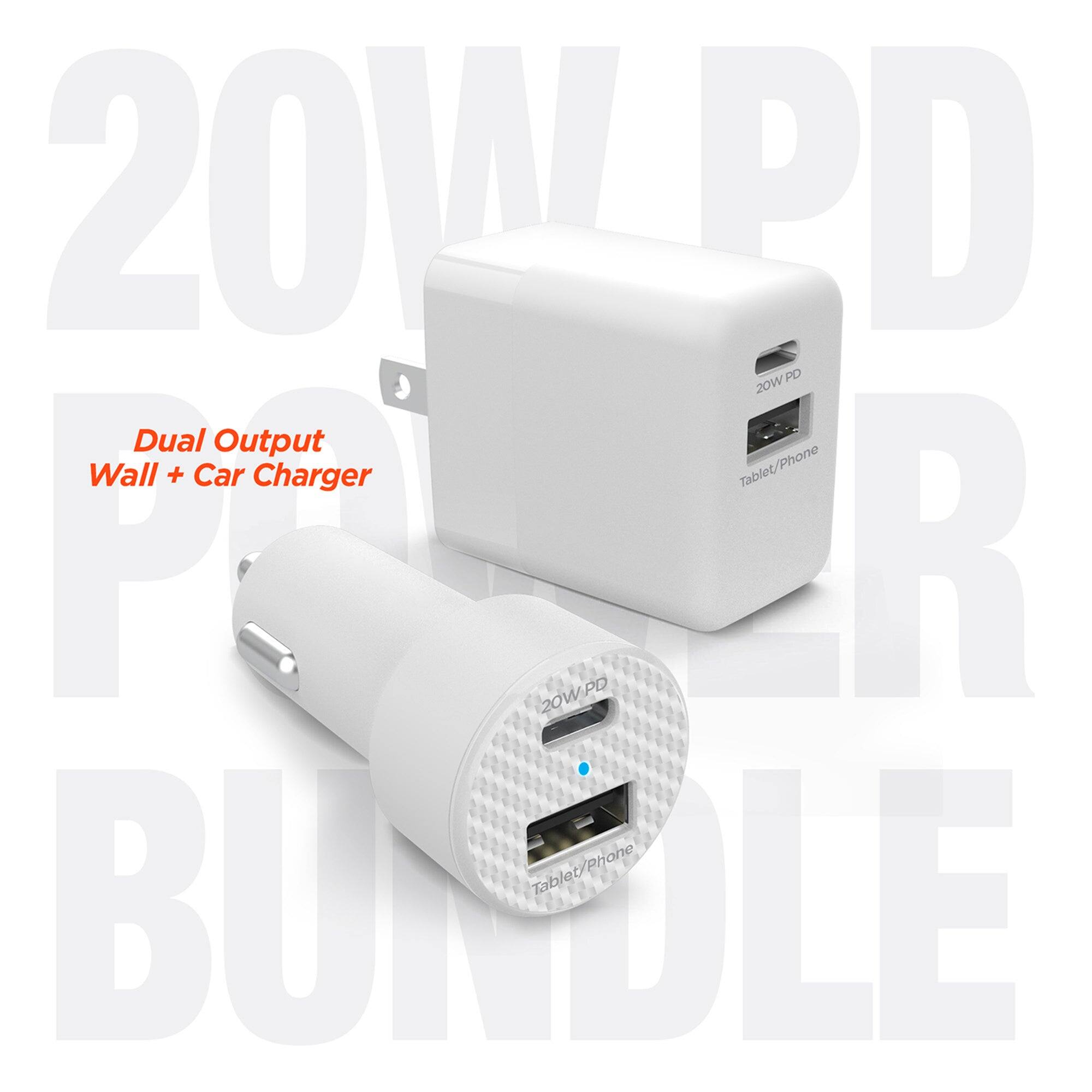 iBasics - 20W USB-C PD Wall & Car Charger Bundle, Fast Travel Charging Kit - Black