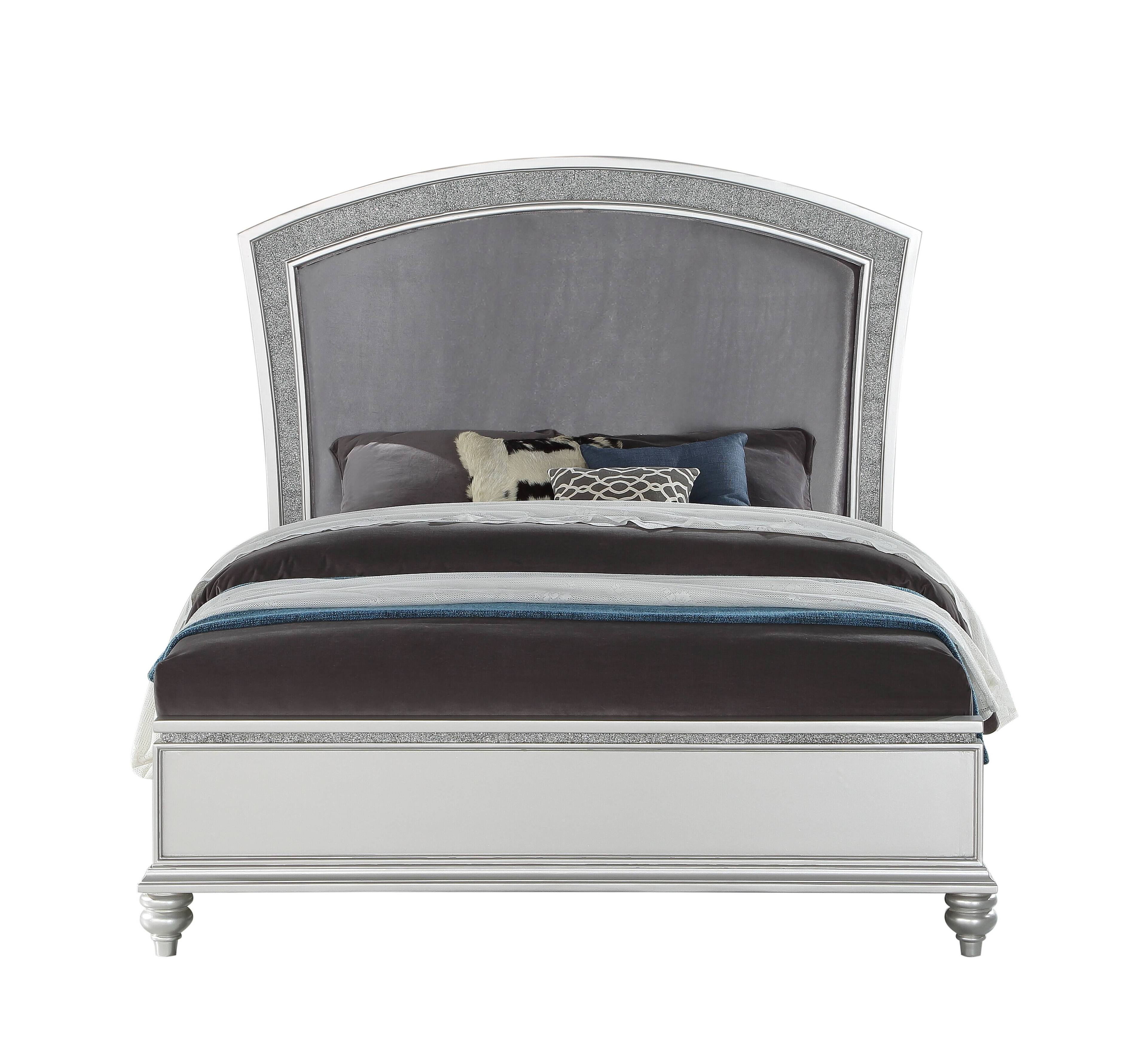 Tiramisubest - Silver Synthetic Wood CAL King Bed, Arch Headboard, Low - Profile Footboard - Silver