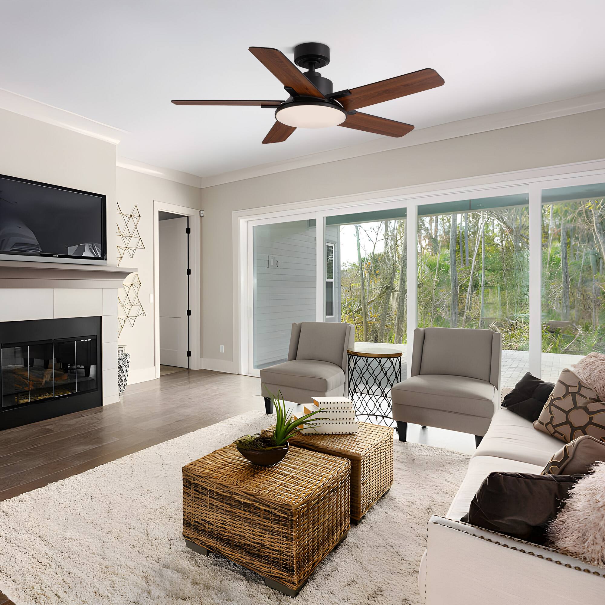 Alt View 1. Siljoy - 44-in Black Ceiling Fan with LED Light and Remote Control Include (5 Blades) For Bedroom Living Room and kitchen - Black.