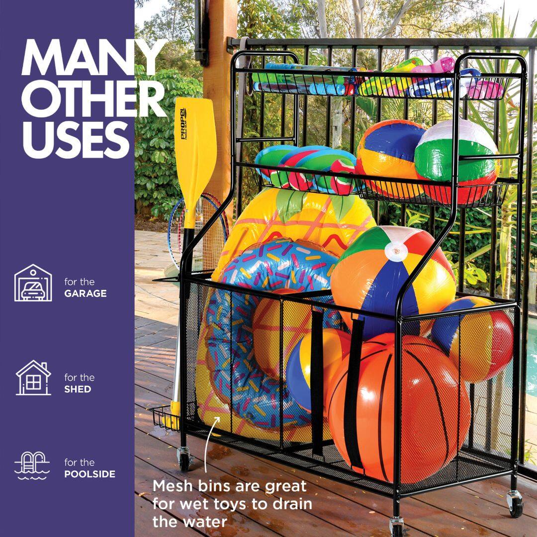 MANY OTHER USES

- for the GARAGE
- for the SHED
- for the POOLSIDE

Mesh bins are great for wet toys to drain the water