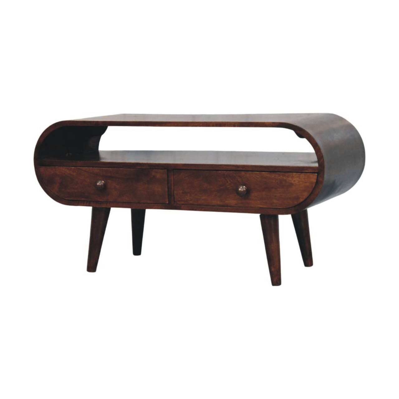 Left. Artisan Furniture - Artisan Furniture Solid Wood Walnut Curved Two Drawer Media Unit, Brown - Brown.