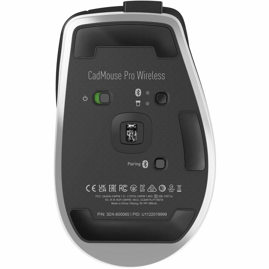 CadMouse Pro Wireless  
Pairing  
BIG FCC: 2AAHQ-CMPW IC: 11297A-CMPW MIC: 208-190116 KC: R-R-R2P-CMPW NCC: CCAM19LP1780T8  
Made in China  
Rating: 5V m 500mA  
P/N: 3DX-600065 | PID: U1122019999
