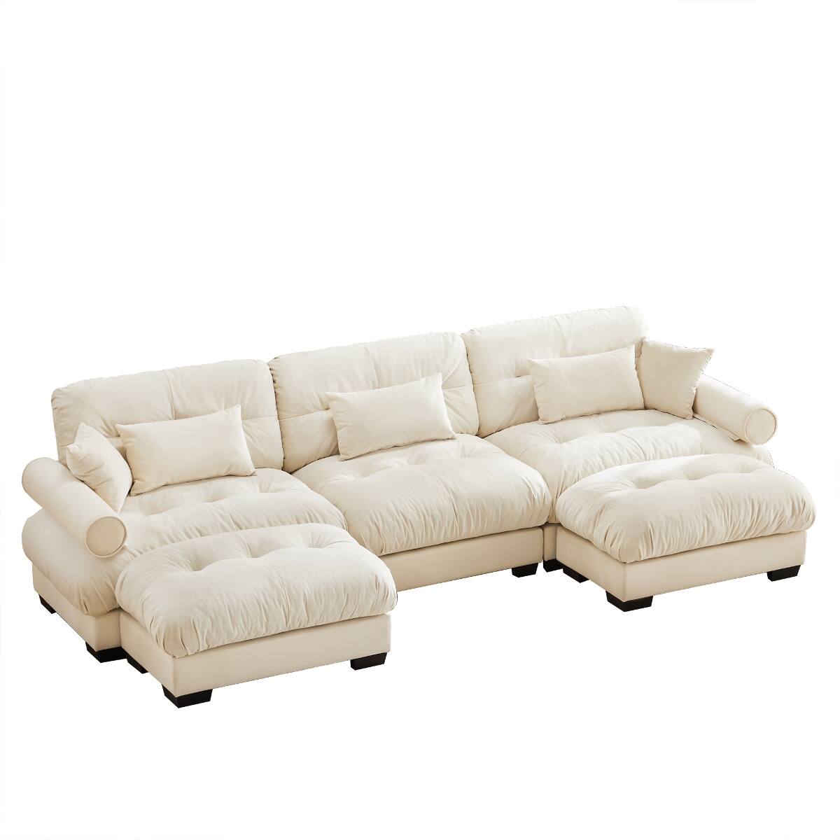 Alt View 7. Ropilly - Ropilly U Shaped Sectional Sofa, Cream Velvet Modular Sectional Sofa with Two Movable Ottomans - Cream.