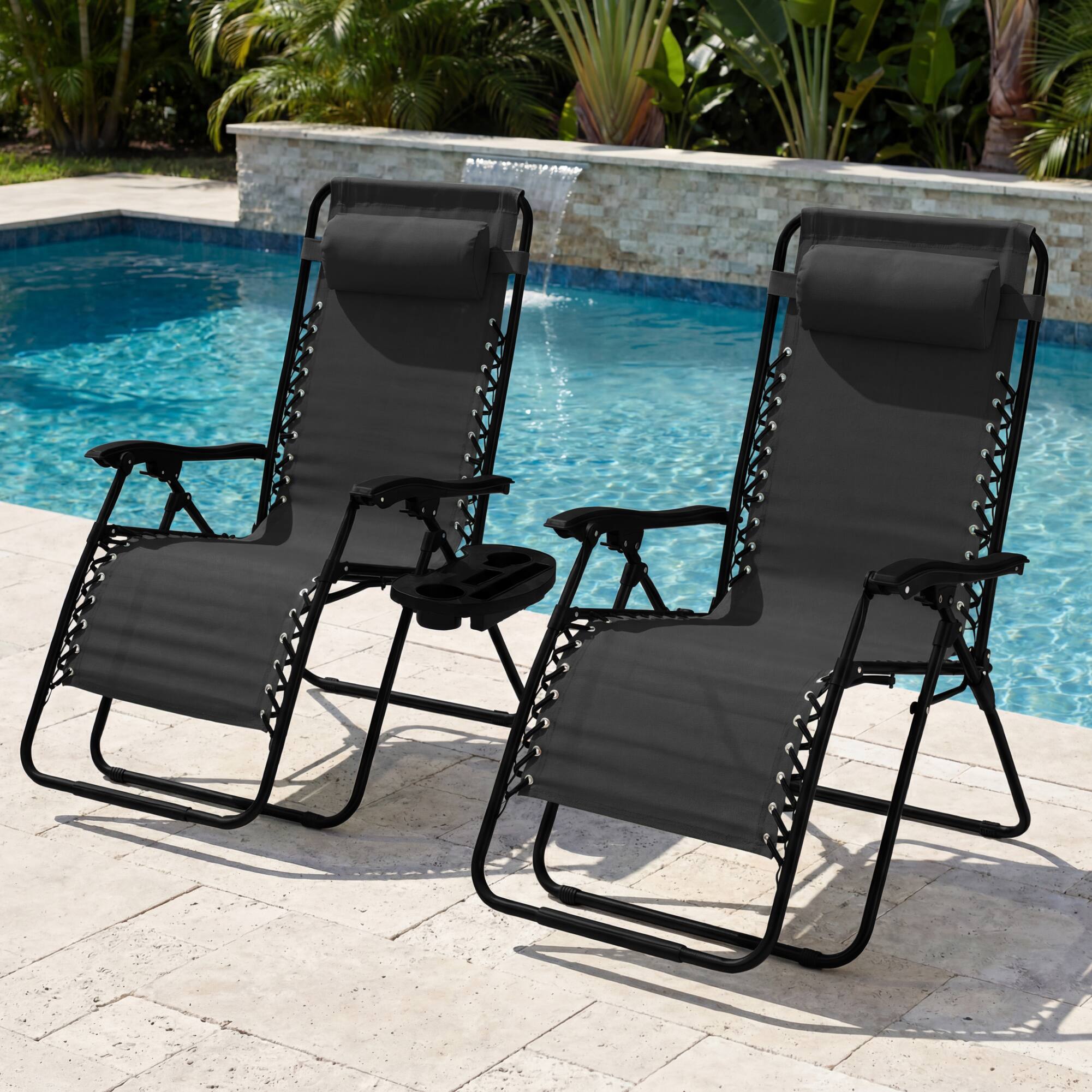 Alt View 3. Best Choice Products - Best Choice Products Set of 2 Extra Wide Zero Gravity Lounge Chair Recliners w/ Cup Holder - Black - Black.