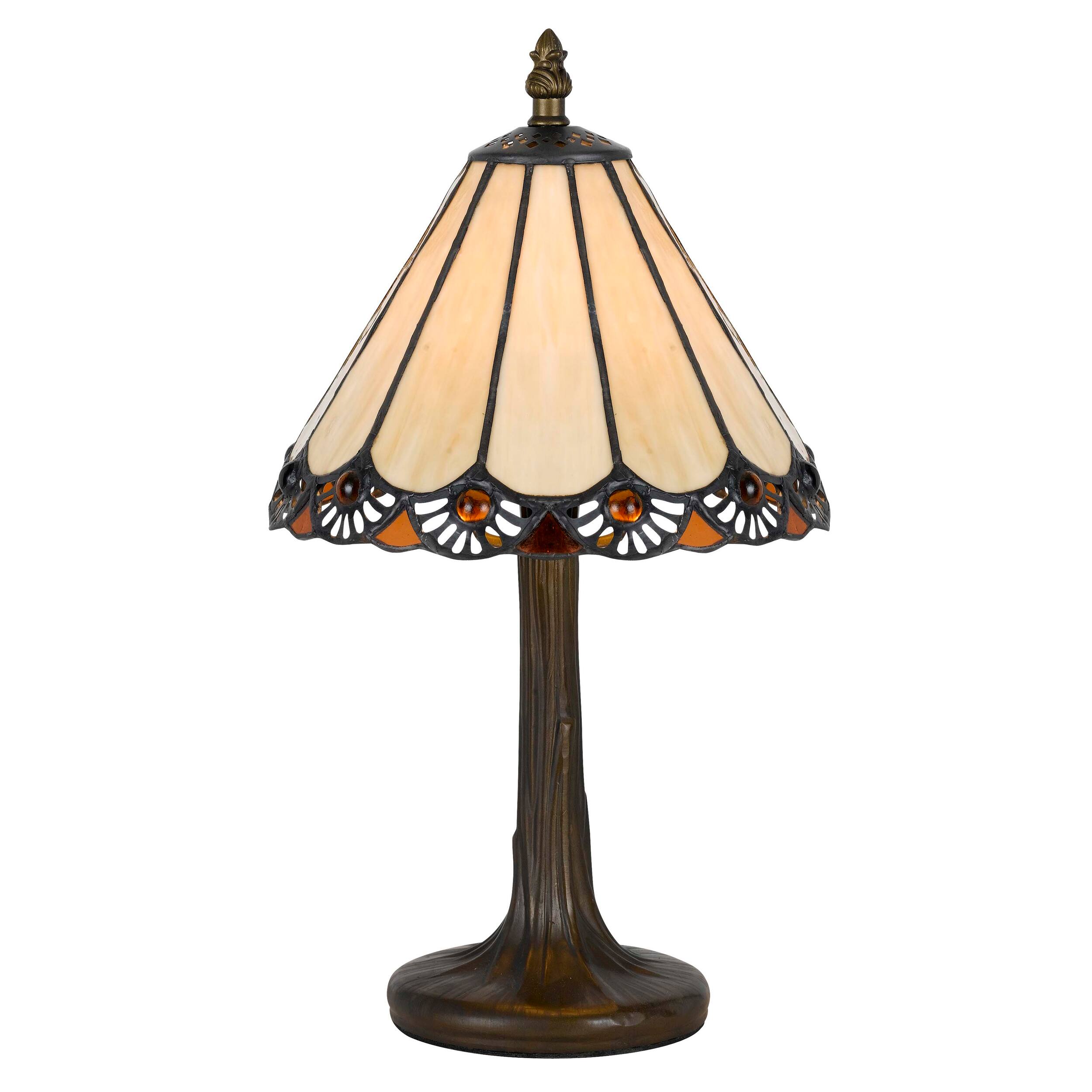 Front. Manhattan Lane - Tree Like Metal Body Tiffany Table lamp with Conical Shade - Bronze and Beige.