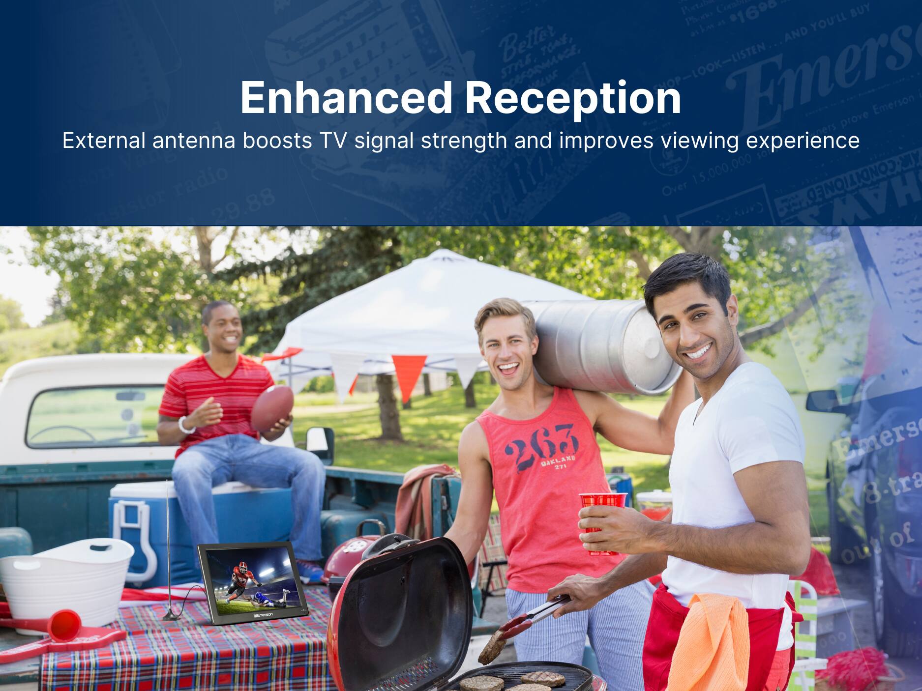 Enhanced Reception
External antenna boosts TV signal strength and improves viewing experience