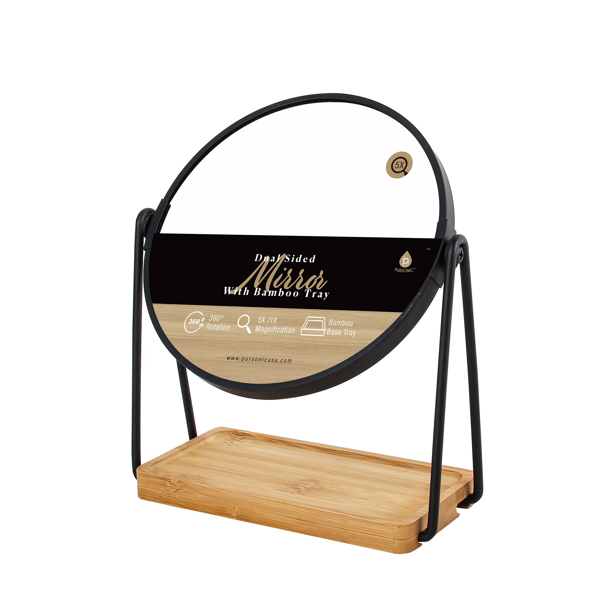 Daa Sided Mirror With Bamboo Tray 360° Rotation 5X Magnification www.pursonicusa.com