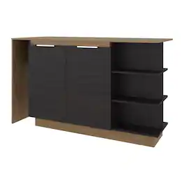 Loheer - Modern Kitchen Island with Storage Cabinet Built-In Wine Glass Holder White and Light Oak - White, Light Oak