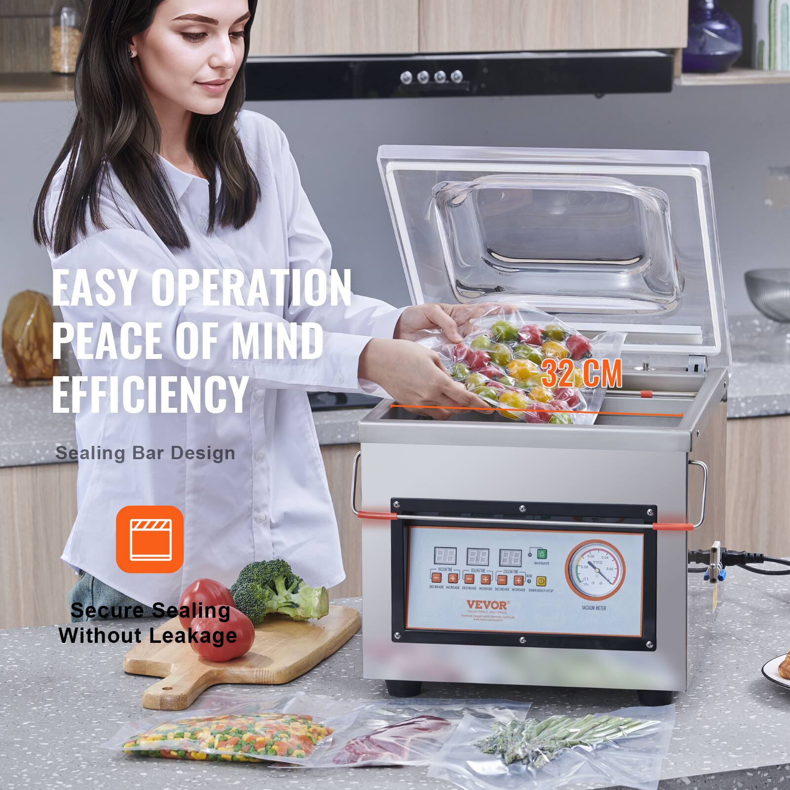 EASY OPERATION PEACE OF MIND EFFICIENCY 32 CM Sealing Bar Design Secure Sealing Without Leakage | VEVOR |