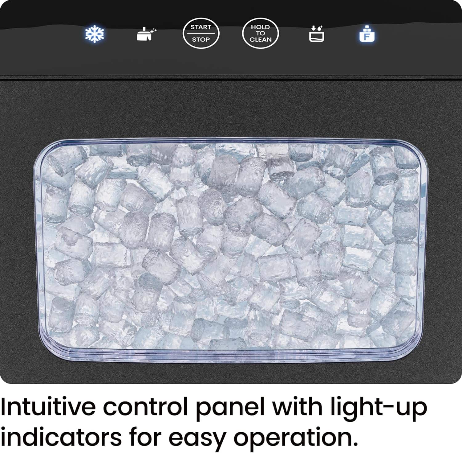 Intuitive control panel with light-up indicators for easy operation.