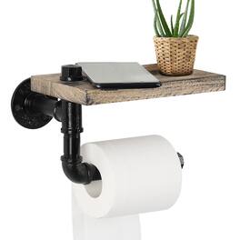 Oumilen - Industrial Pipe Single Paper Towel Holder with Rustic Brown Shelf – Wall Mounted for Kitchen Bathroom