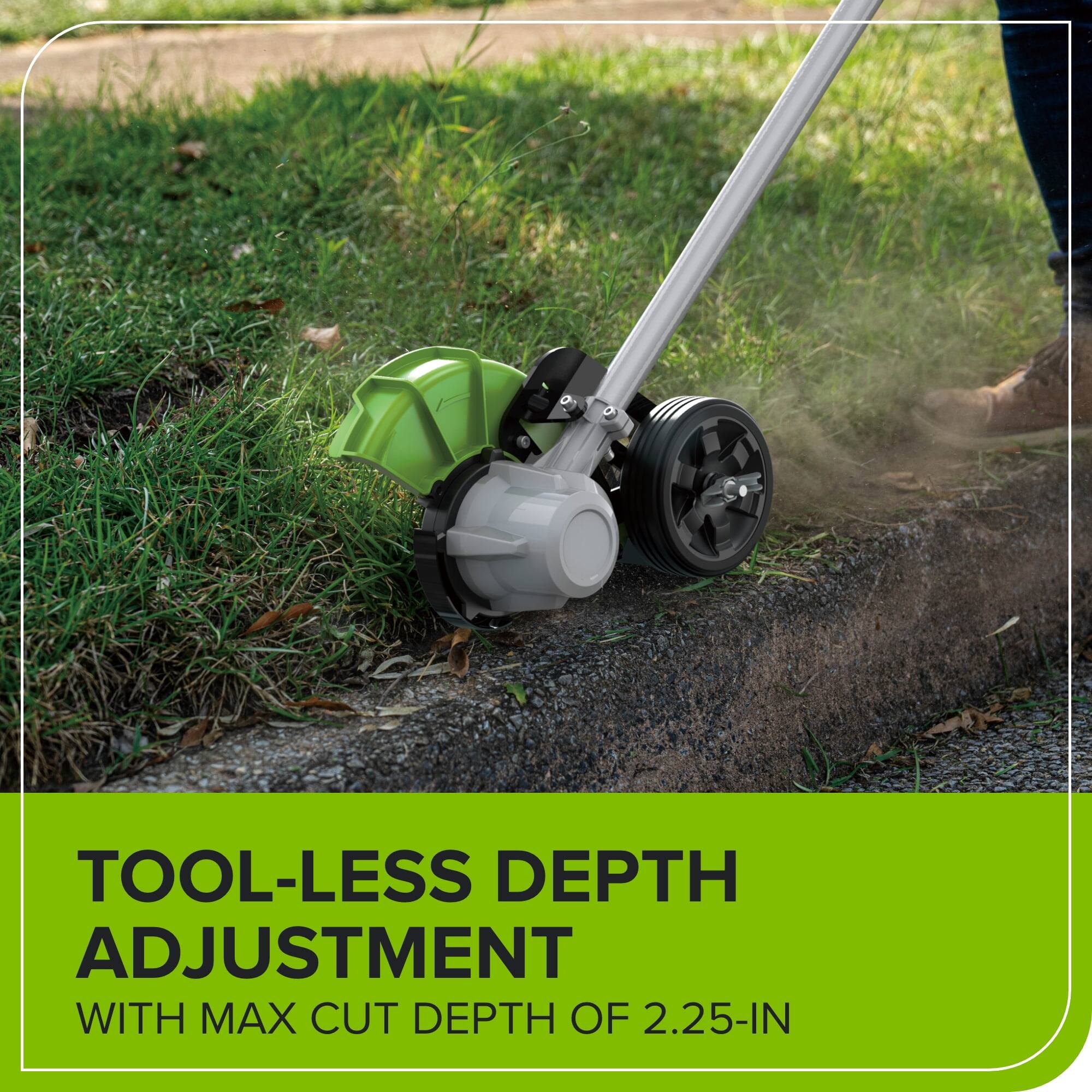 TOOL-LESS DEPTH ADJUSTMENT  
WITH MAX CUT DEPTH OF 2.25-IN