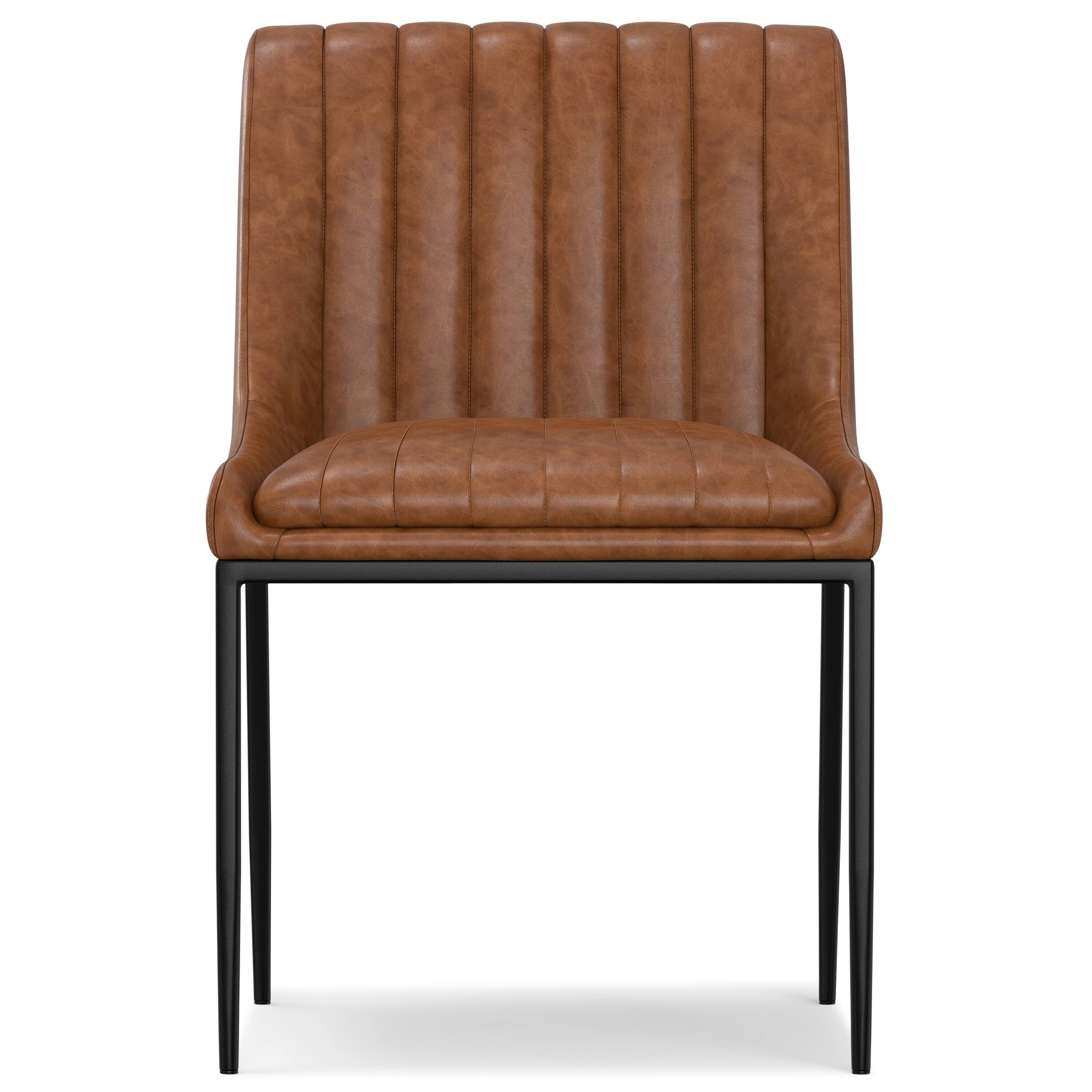 Left. Simpli Home - Melody Dining Chair (Set of 2) in Distressed Tan Vegan Faux Leather - Distressed Tan.