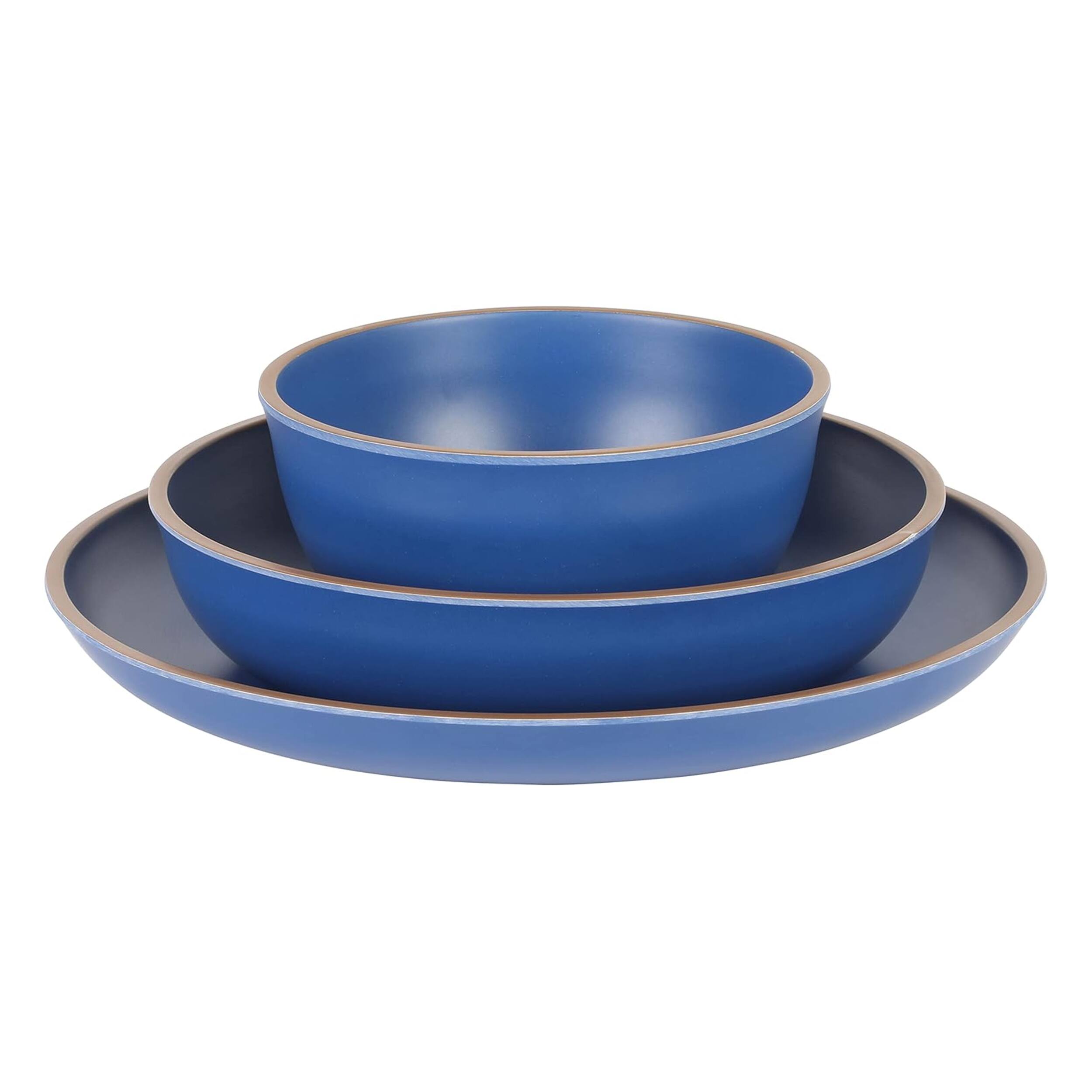 Alt View 3. Gibson - Gibson Home Rockabye 12 Piece Double Bowl Malemine Dinnerware Set in Blue - Blue.