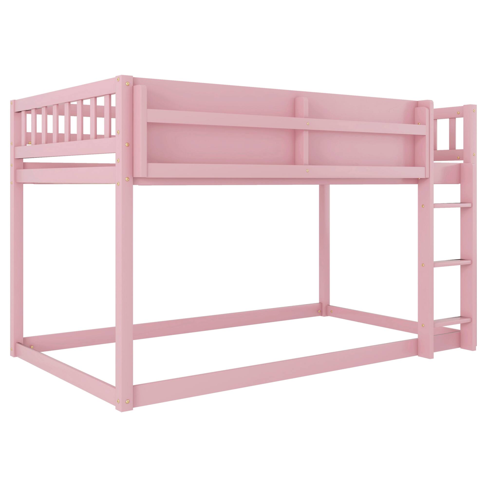 Alt View 2. GOODSILO - Low Twin Over Twin Solid Wood Bunk Bed with Ladder for Kids and Juniors - Pink.