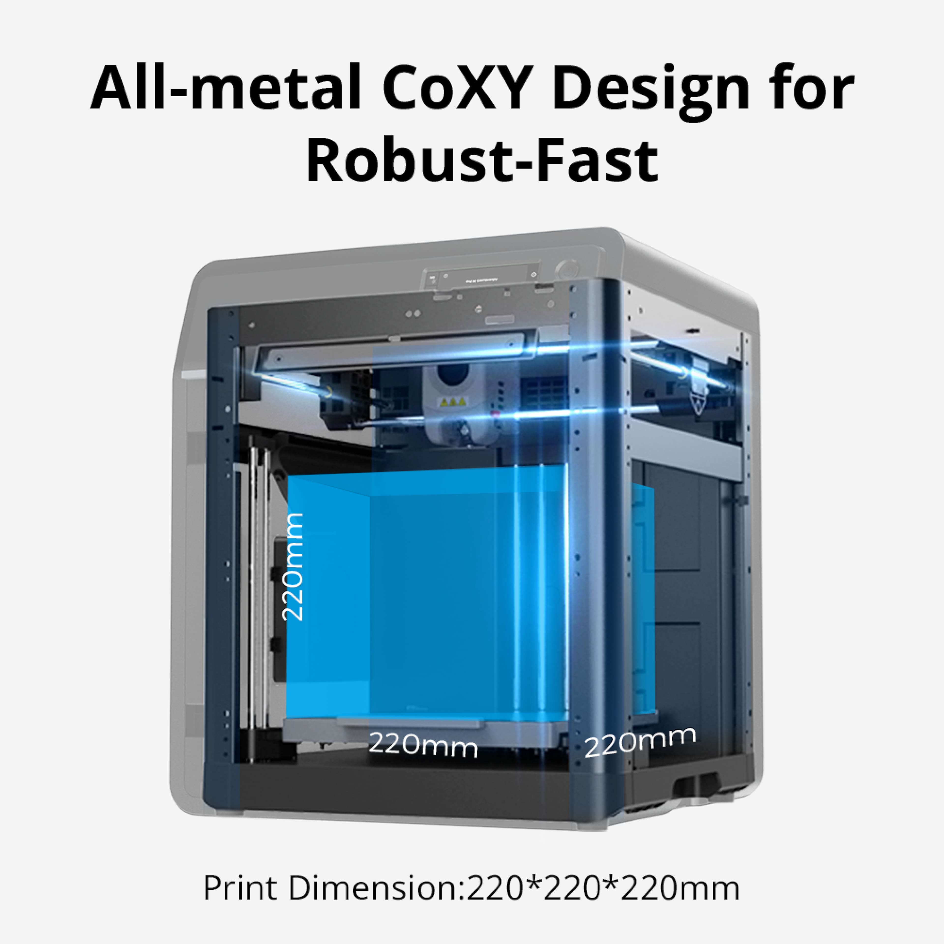 All-metal CoXY Design for Robust-Fast
Print Dimension: 220*220*220mm
