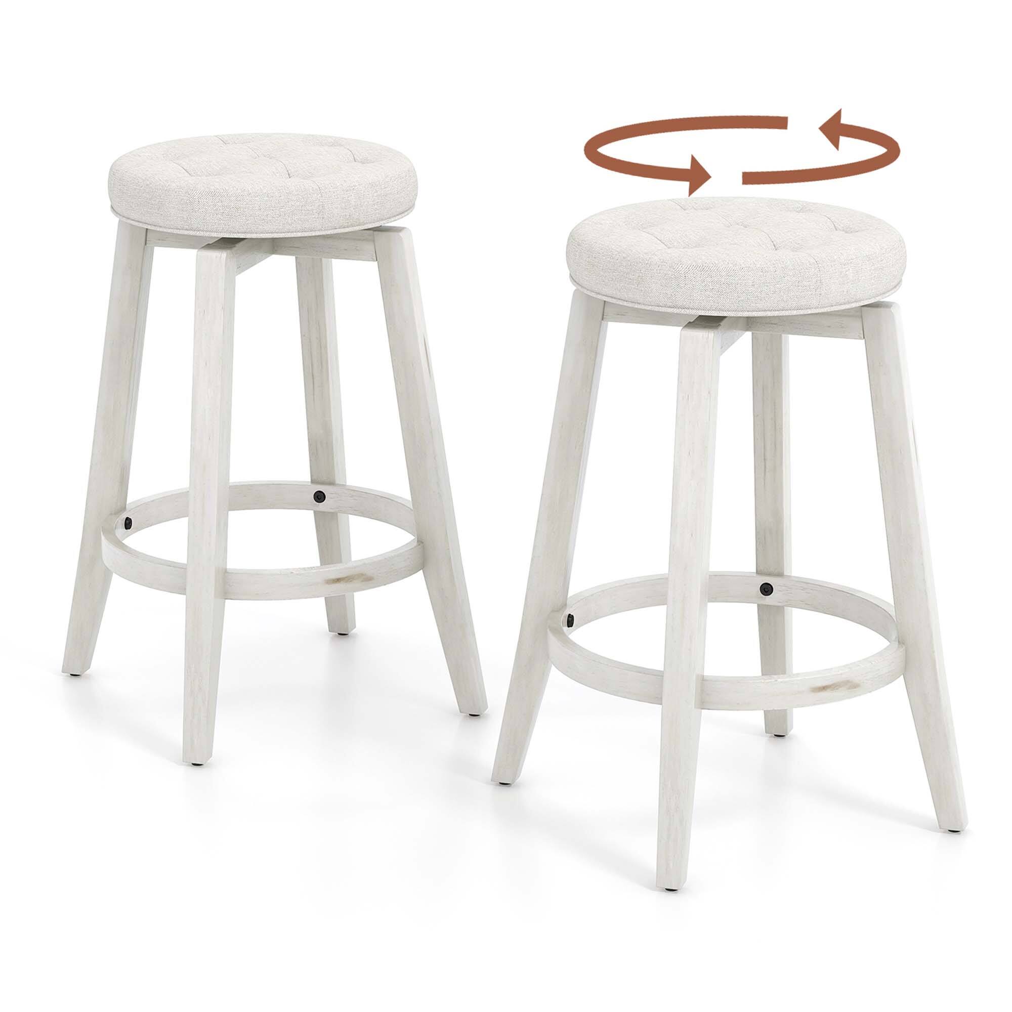 Alt View 4. Costway - Costway 26" Swivel Bar Stool Set of 2 Upholstered Counter Height Rubber Wood Frame - White.
