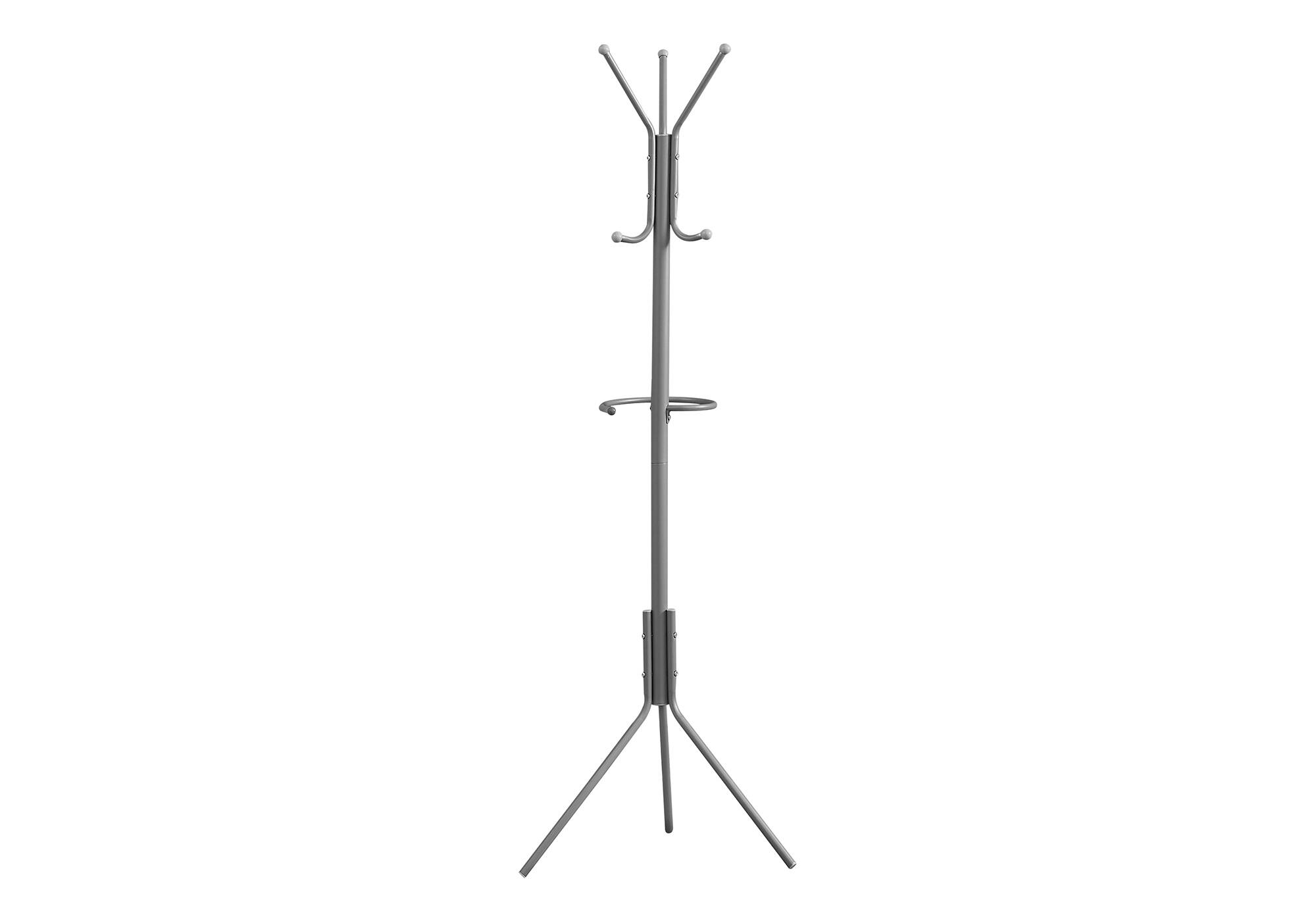 Angle. TinyHomie - Coat Rack Hall Tree Free Standing Hanging Bar 6 Hooks Entryway 68h Bedroom Grey Metal - Brown.