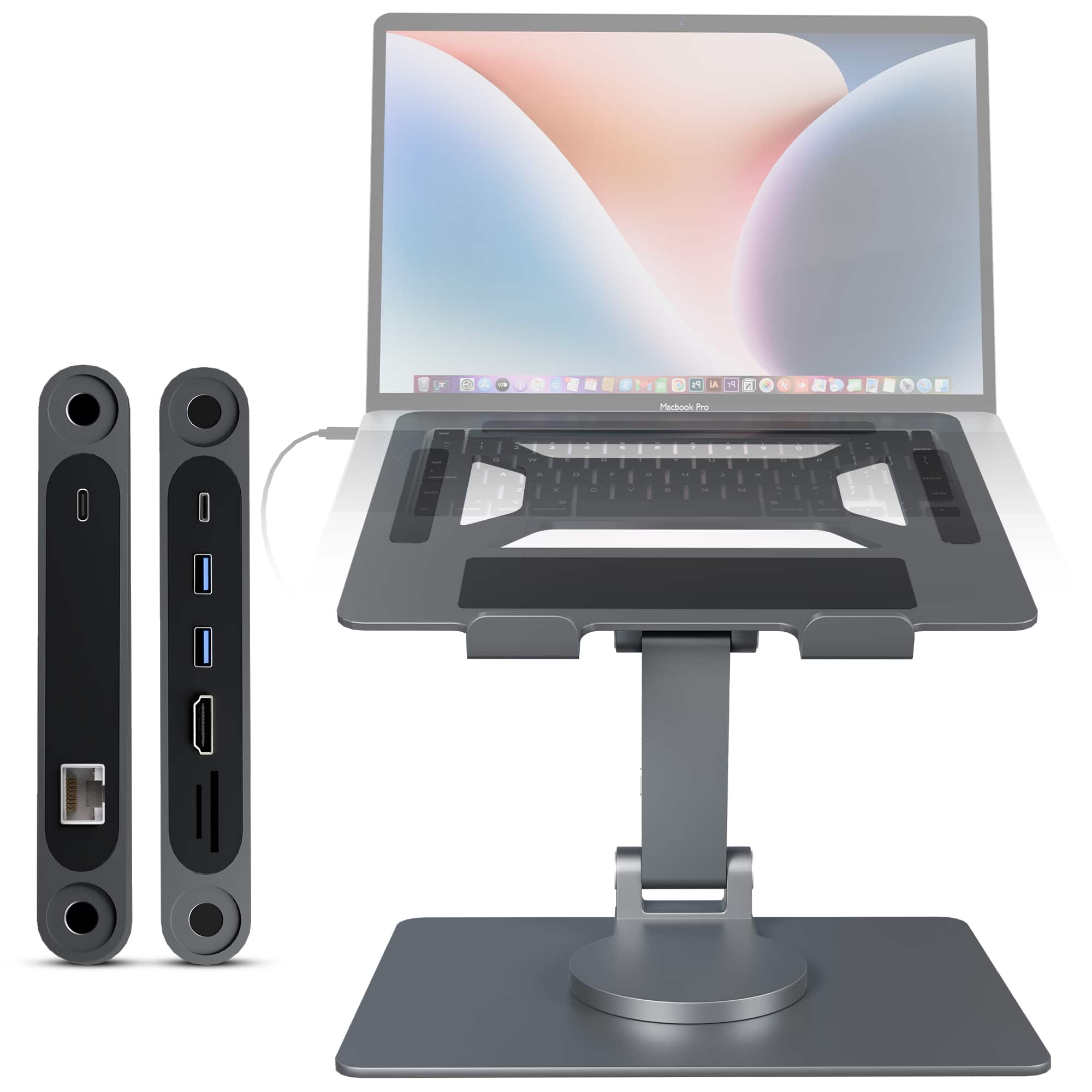 Purely - L107 Laptop/Tablet Stand with 8-in-1 Docking Station - Silver