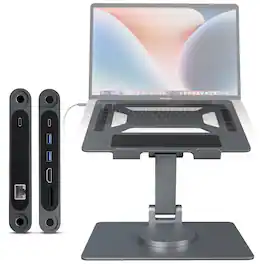 Purely - L107 Laptop/Tablet Stand with 8-in-1 Docking Station - Silver