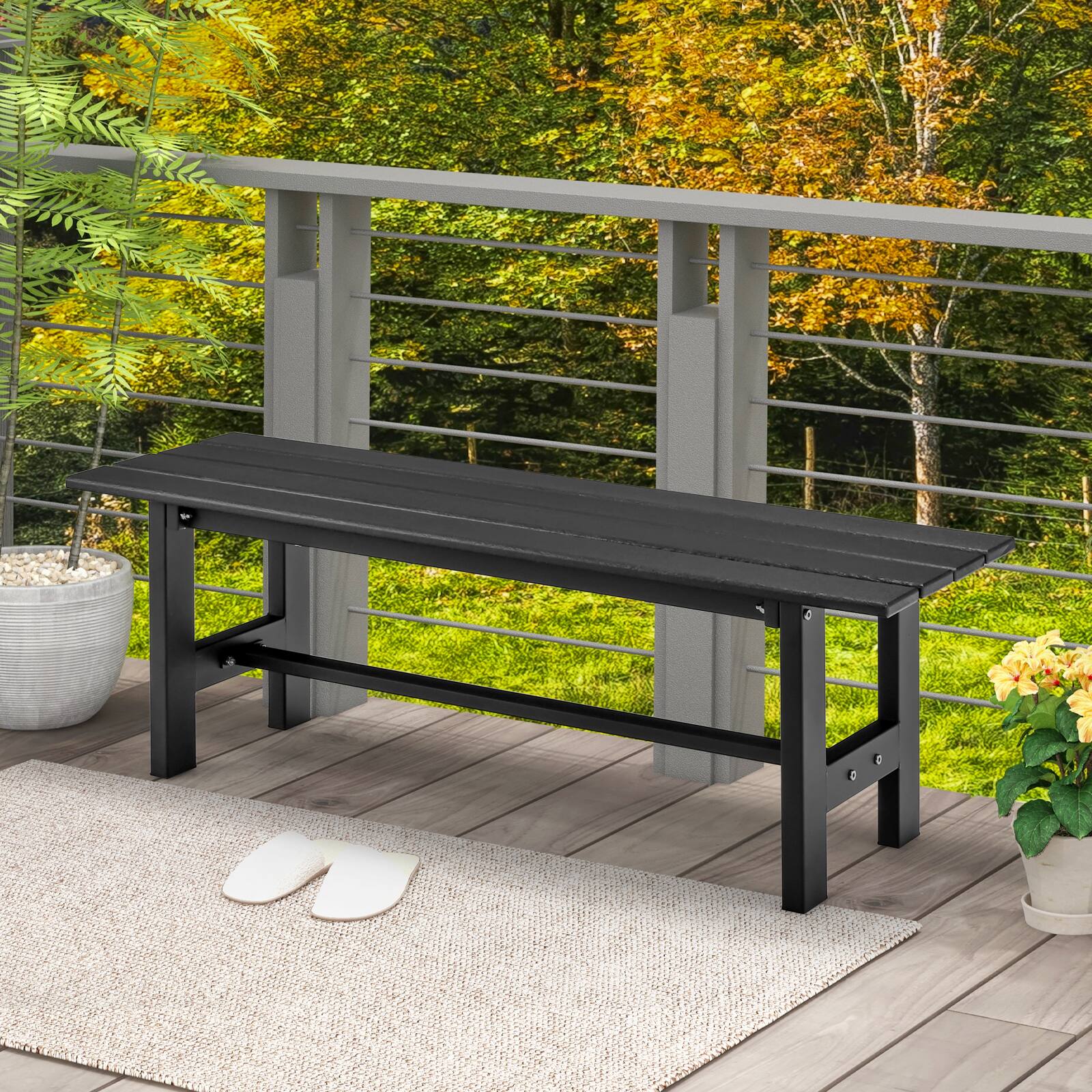 Alt View 2. Costway - Costway 2PCS Outdoor HDPE Bench with Metal Frame 47" x 14" x 16" for Yard Garden - Black.