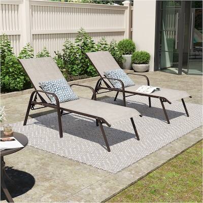 Alt View 6. Crestlive Products - Crestlive Products Set of 2 Brown Metal Frame Stationary Chaise Lounge Chair Beige Texteline Sling Seat - Beige.