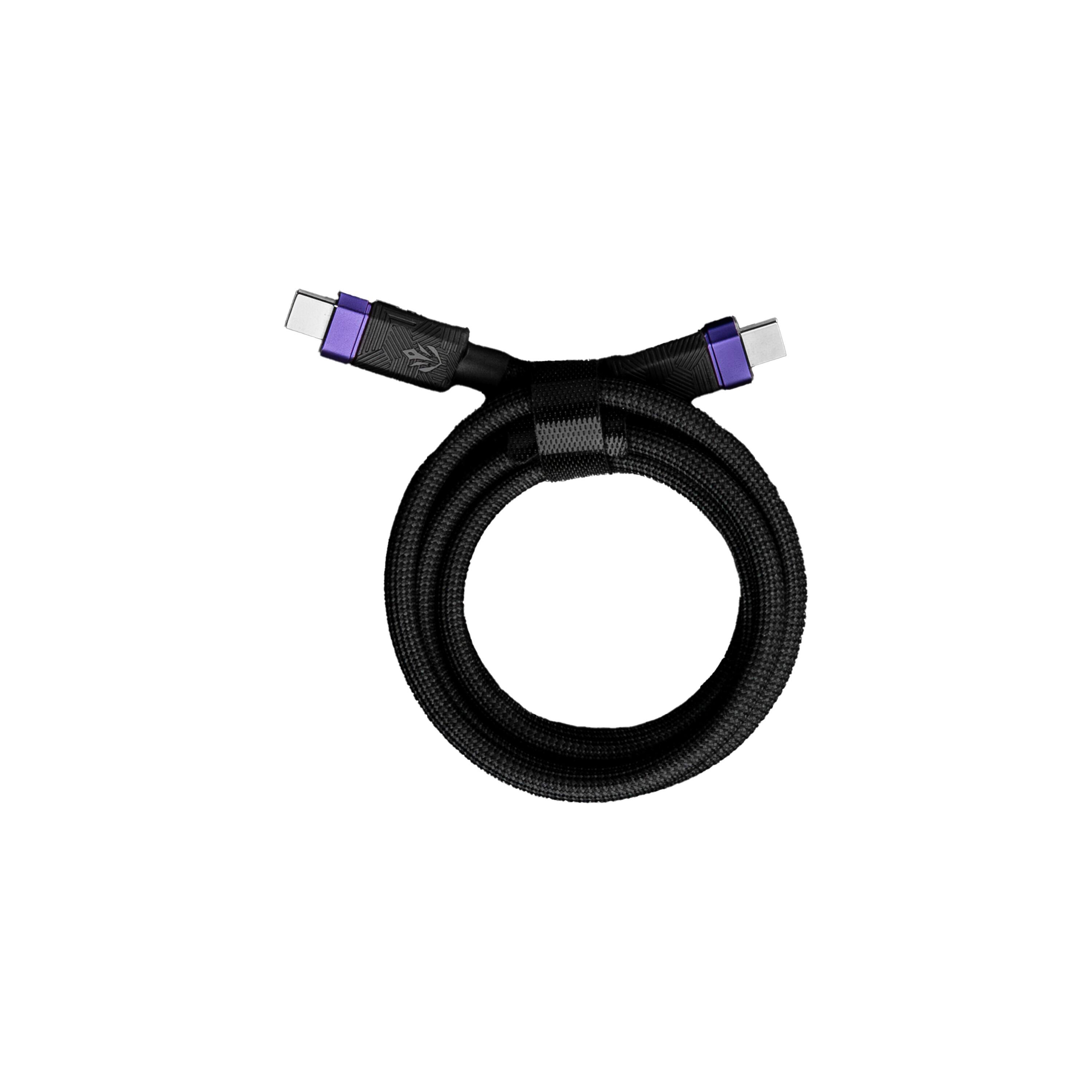 Left. ELO - ELO - Link 240W USB4 USB-C to USB-C Cable, 3 ft (1m), 40Gbps Data & Display, TitanWeave Braided Fast Charging - Black - Black, Purple.