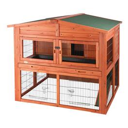 TRIXIE - Deluxe Weatherproof Outdoor 2-Story Large Wooden Small Animal Hutch, Run, Tray - Brown