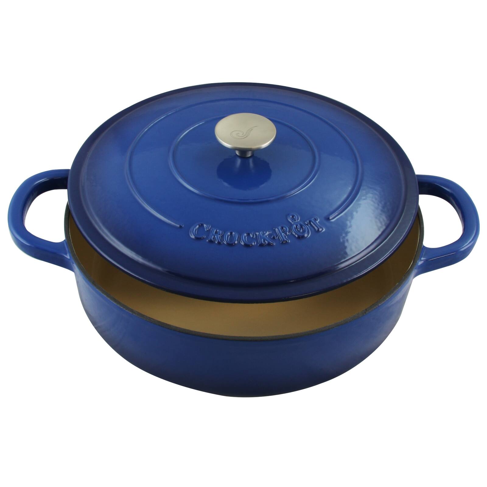 Alt View 7. Crock-Pot - Crock Pot Artisan Enameled 5 Quart Cast Iron Round Braiser Pan with Self Basting Lid in Sapphire Blue - Sapphire Blue.