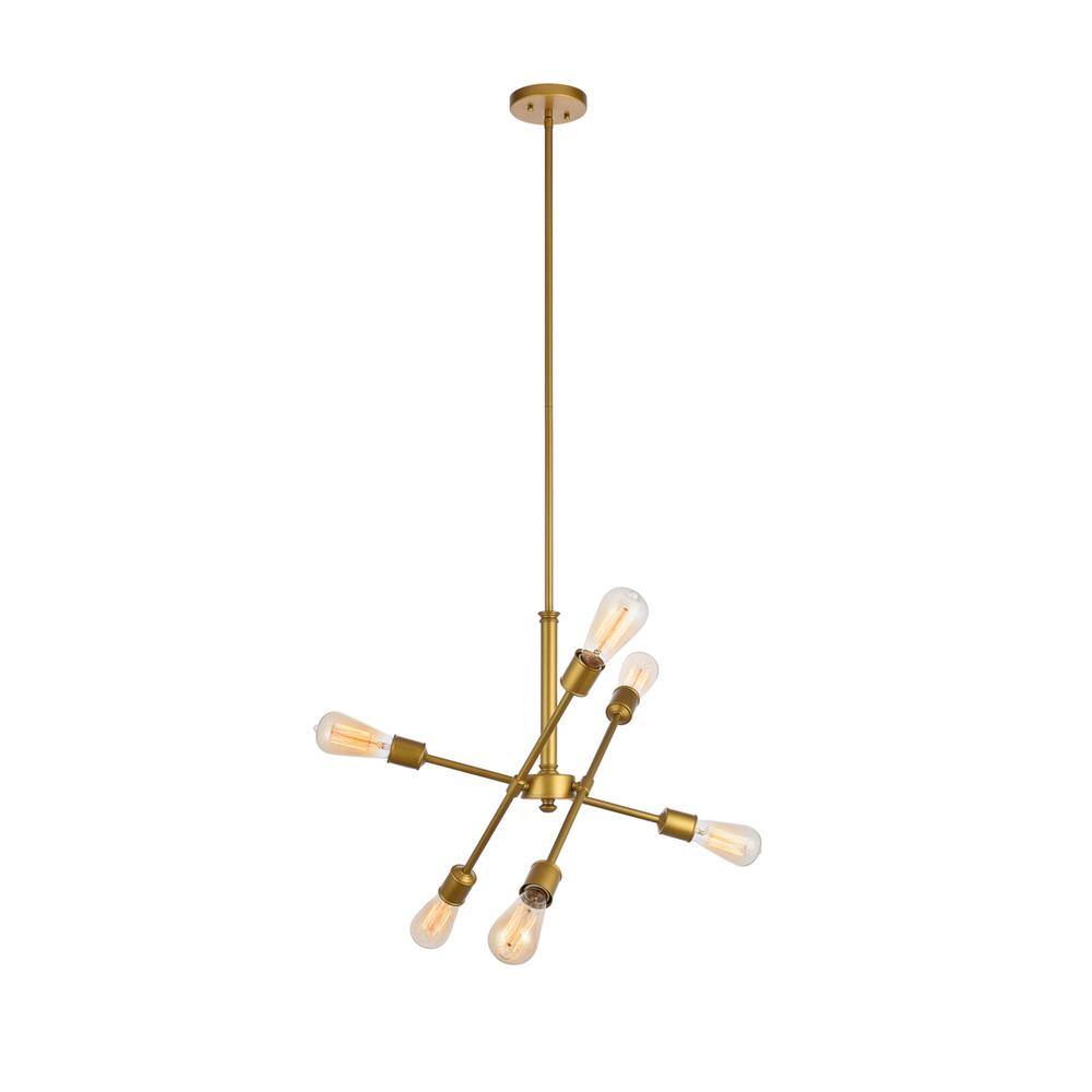 Alt View 2. Living District - Axel 6 Lights Brass Pendant - Brass.