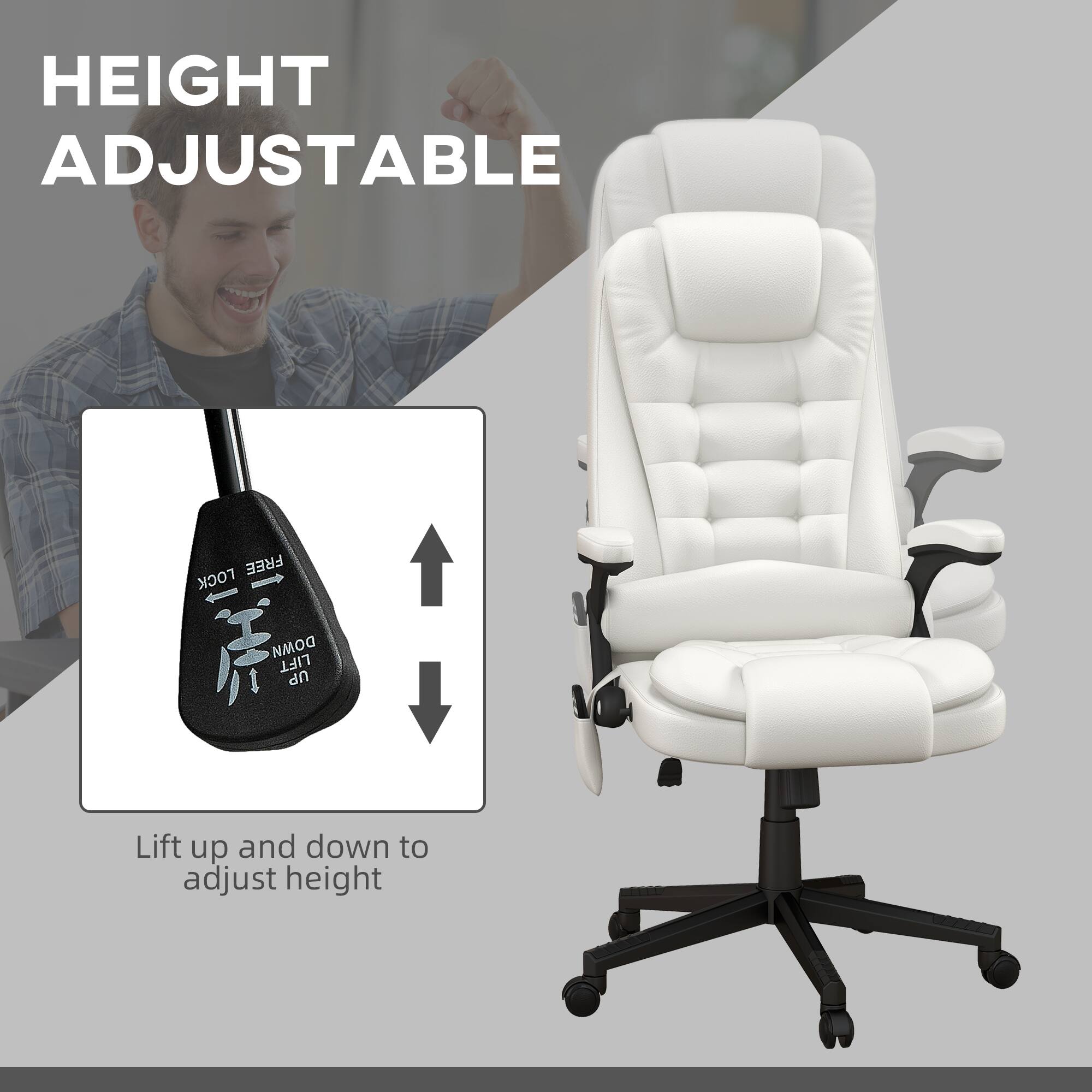 HEIGHT ADJUSTABLE

Lift up and down to adjust height

FREE LOCK DOWN