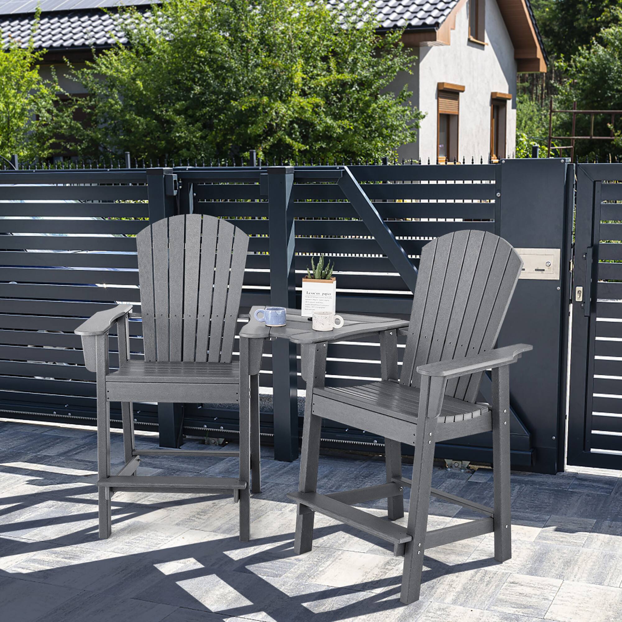 Alt View 3. Costway - Costway 2pcs HDPE Tall Adirondack Chair Barstools Connecting Tray Patio Footrest - Gray.