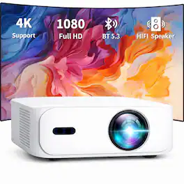 BOSS - S5A 4000 Lumens Projector Smart Projector with Android WiFi Bluetooth, HDMI USB for Movies & Gaming - White