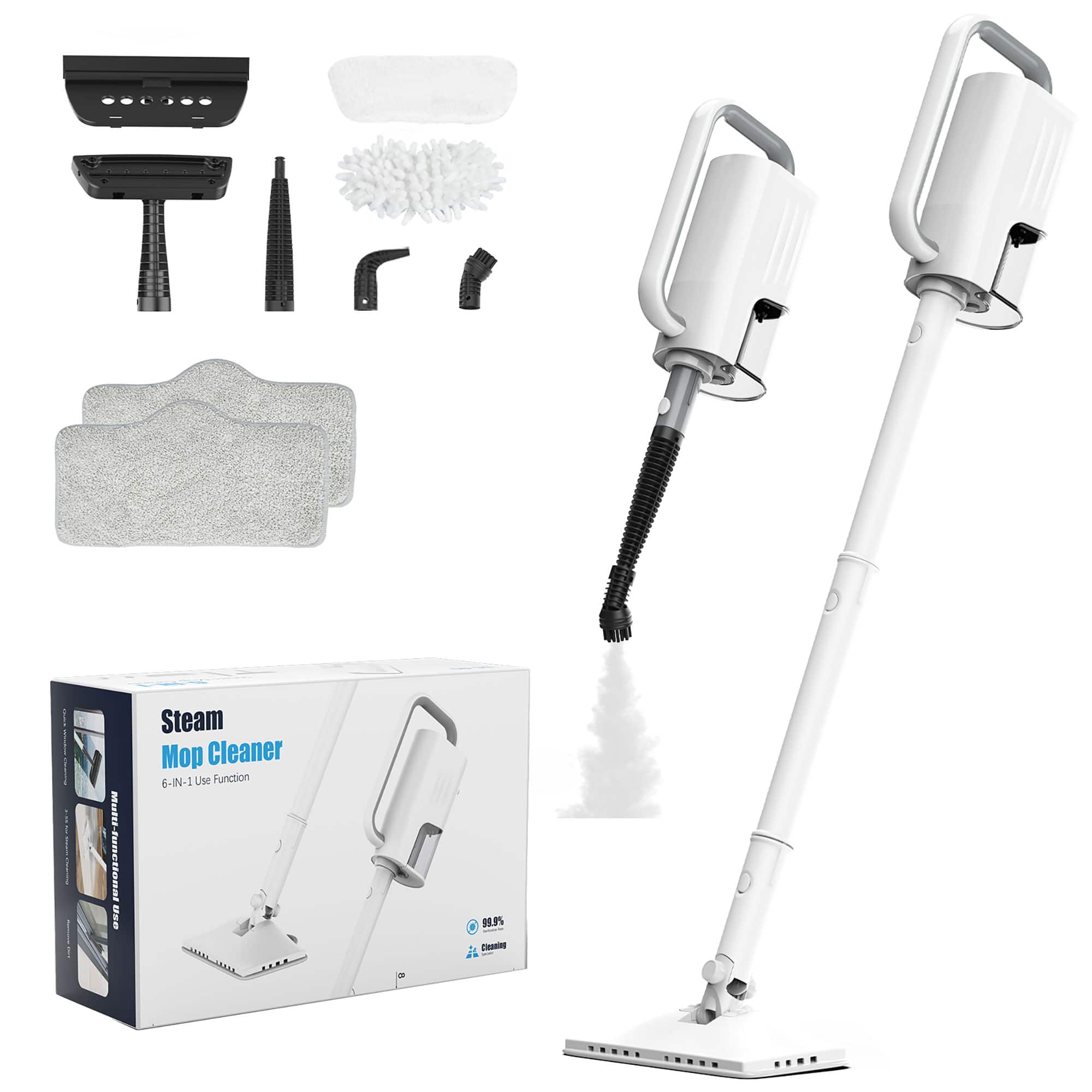 Teendow - 6-in-1 Steam Mop for Floor Cleaning, Multi-Function Steam Vacuum Cleaner for Hardwood Floors and Carpet - White