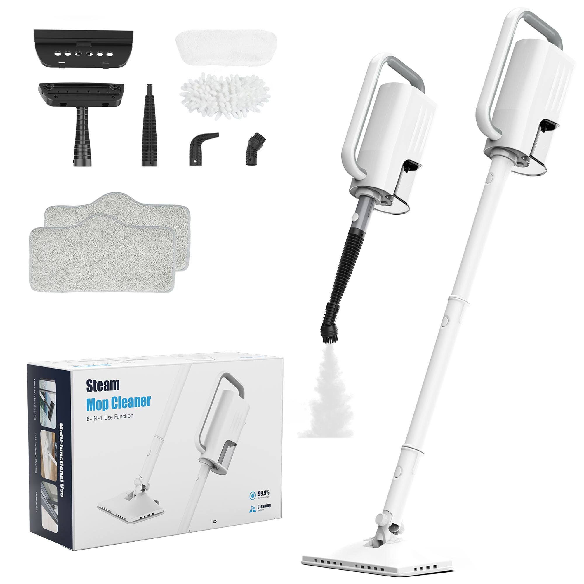 Teendow - 6-in-1 Steam Mop for Floor Cleaning, Multi-Function Steam Vacuum Cleaner for Hardwood Floors and Carpet - White