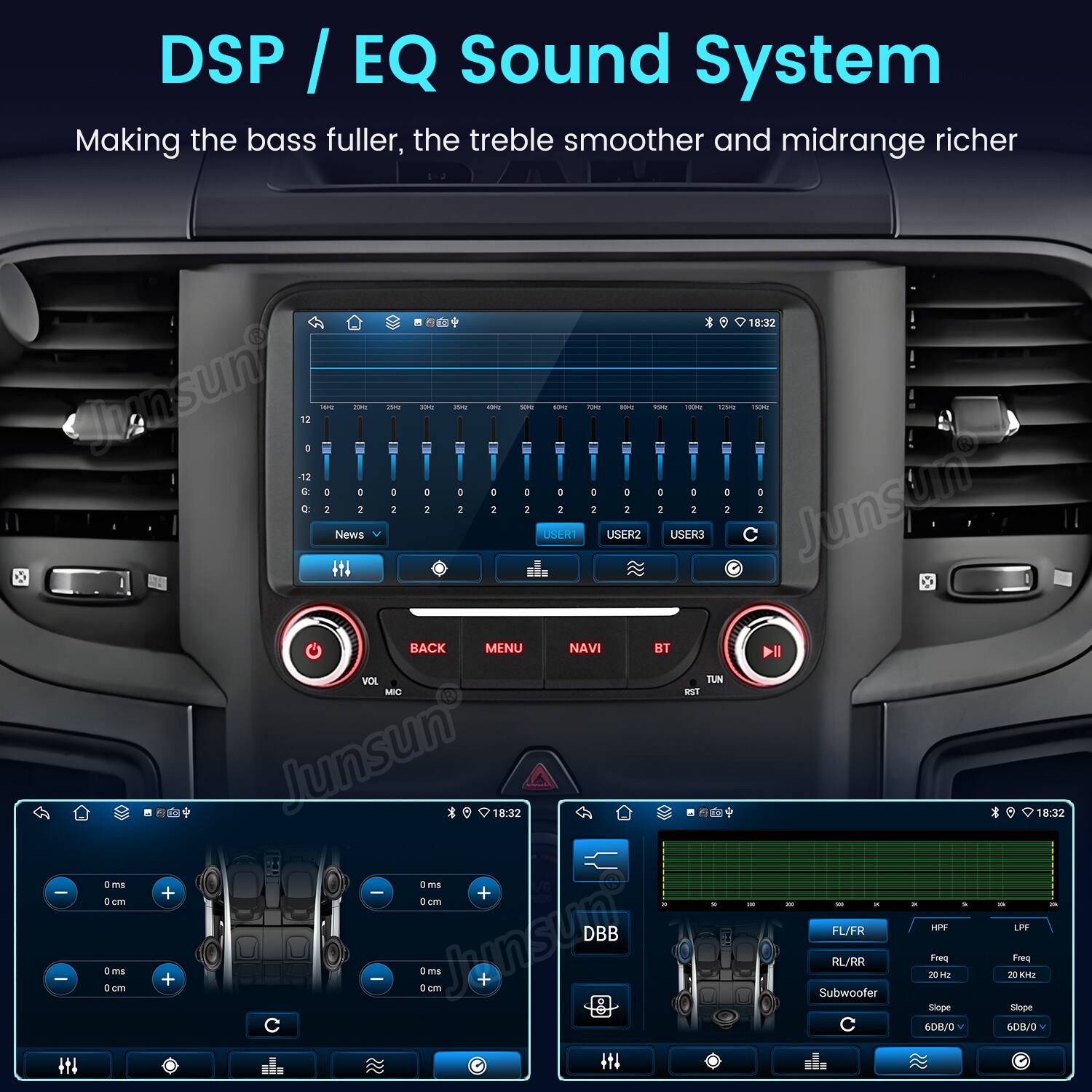 DSP / EQ Sound System  
Making the bass fuller, the treble smoother and midrange richer