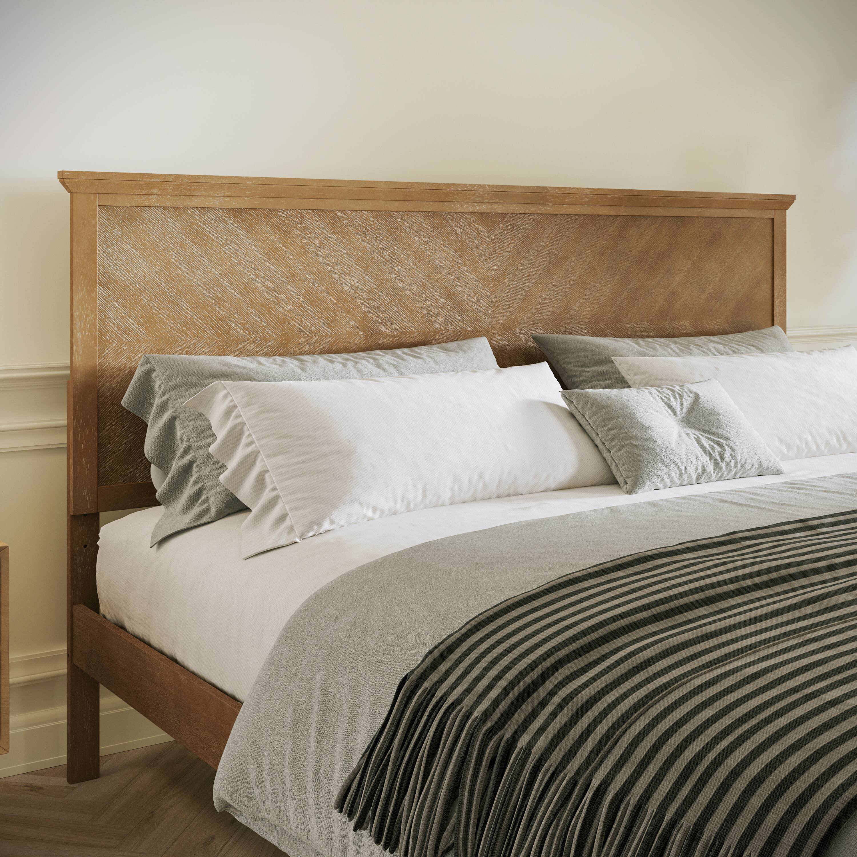 Alt View 2. Flash Furniture - Fiona Light Brown King Size Solid Wood Platform Bed Frame with Headboard, Footboard, and Slatted Bottom - Brown.