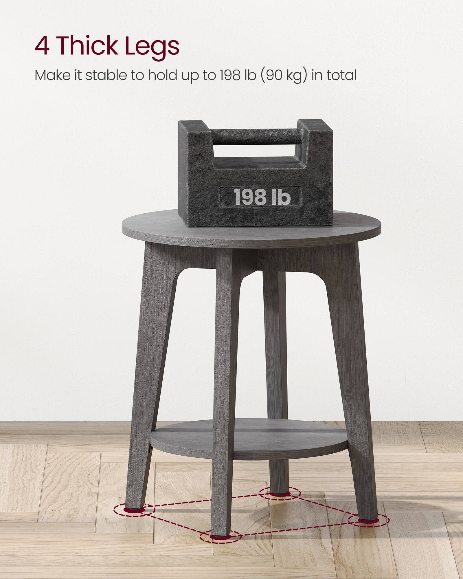 4 Thick Legs

Make it stable to hold up to 198 lb (90 kg) in total