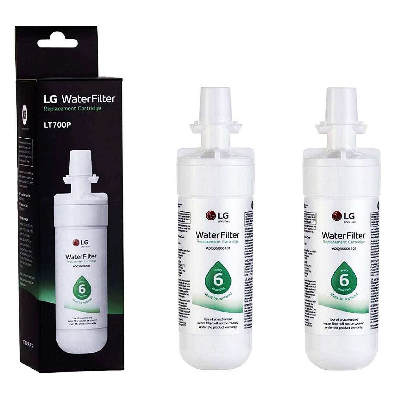 LG Water Filter Replacement Cartridge LT700P

LG Water Filter Replacement Cartridge ADQ36006101

Every 6 months Must be replaced

Use of unauthorized water filter will not be covered under the product warranty
