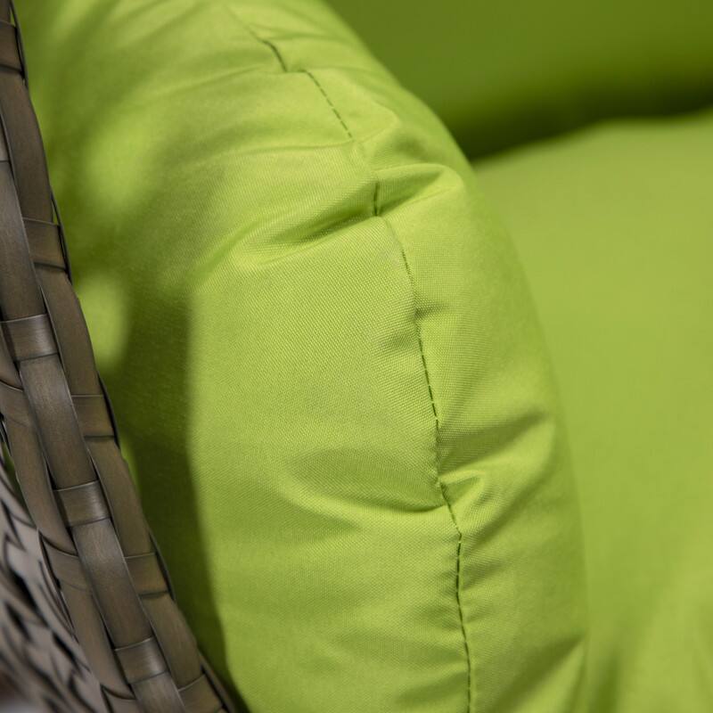 Alt View 1. LeisureMod - LeisureMod Beige Wicker Hanging Egg Chair with Iron Stand & Cushion - All-Weather Single Outdoor Patio Swing - Light Green.