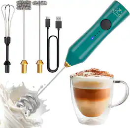 Zulay Kitchen - Rechargeable Milk Frother - Dynamic - 3 Speeds, 3 Whisk Attachments, 500 mAh USB Charging - Green Gold